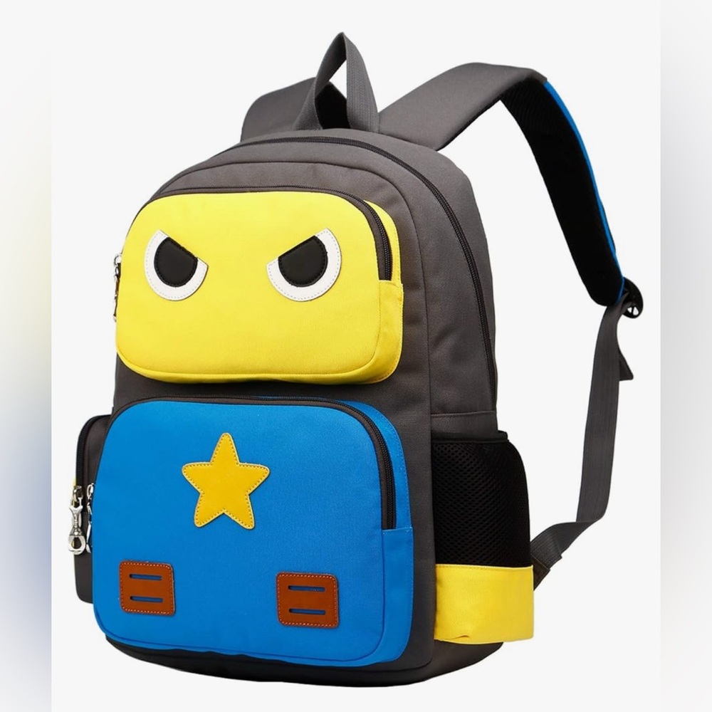 Kids Ninja Robot Star backpack with yellow and blue design-One Size